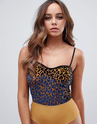 PrettyLittleThing velvet cami body in leopard