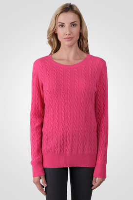 J CASHMERE Hot Pink Cashmere Cable-knit Crewneck Sweater