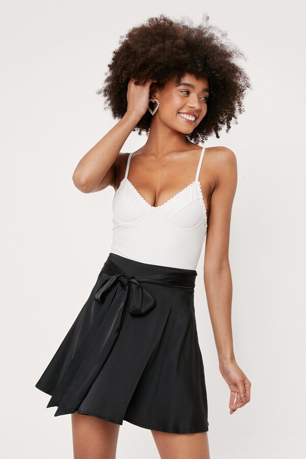 Nasty Gal Womens Tie Front Satin Mini Skirt - Black - 14 - ShopStyle