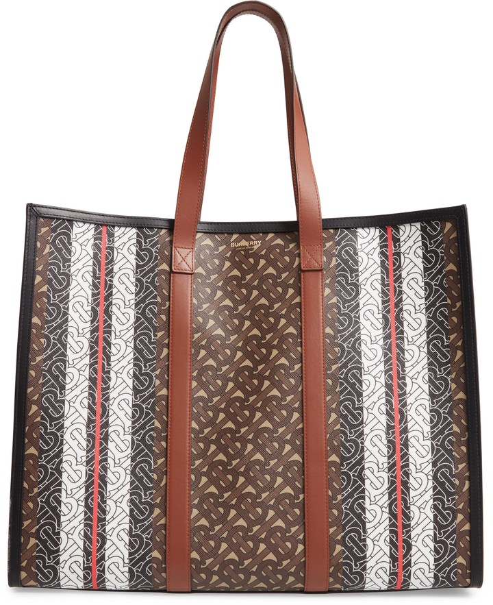 Burberry Medium Monogram Stripe ECanvas Tote ShopStyle