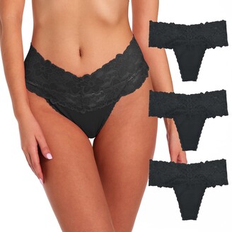 Xlndsoea Women's High Waisted Retro Thong Panties Seamless Plus Size Lace  Cotton Underwear Pack of 3 - ShopStyle