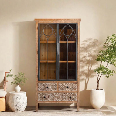 One Allium Way Old Style Solid Wooden Carved Flower Sideboard