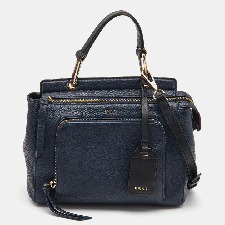 DKNY Navy Blue Leather Greenwich Top Handle Bag ShopStyle