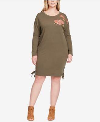 Jessica Simpson Trendy Plus Size Embroidered Lace-Up Sweater Dress
