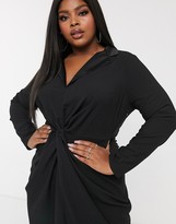 Thumbnail for your product : ASOS DESIGN Curve twist front plunge midi dress in black