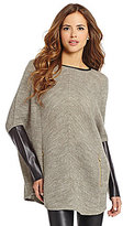 Thumbnail for your product : Gianni Bini Hollis Faux-Leather-Trimmed Poncho Sweater