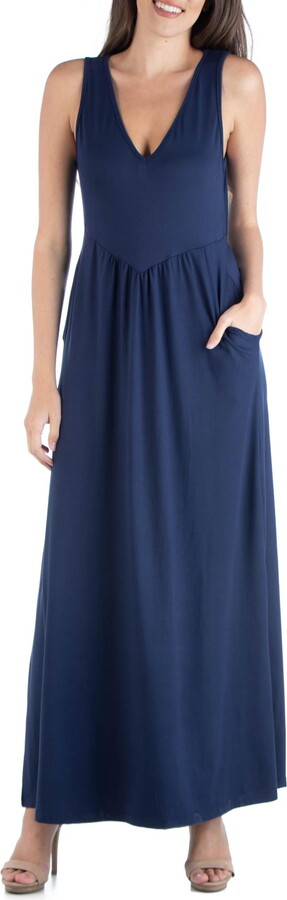 24/7 Comfort Apparel Women’s Sleeveless V Neck Maxi Dress with Pocket Detail