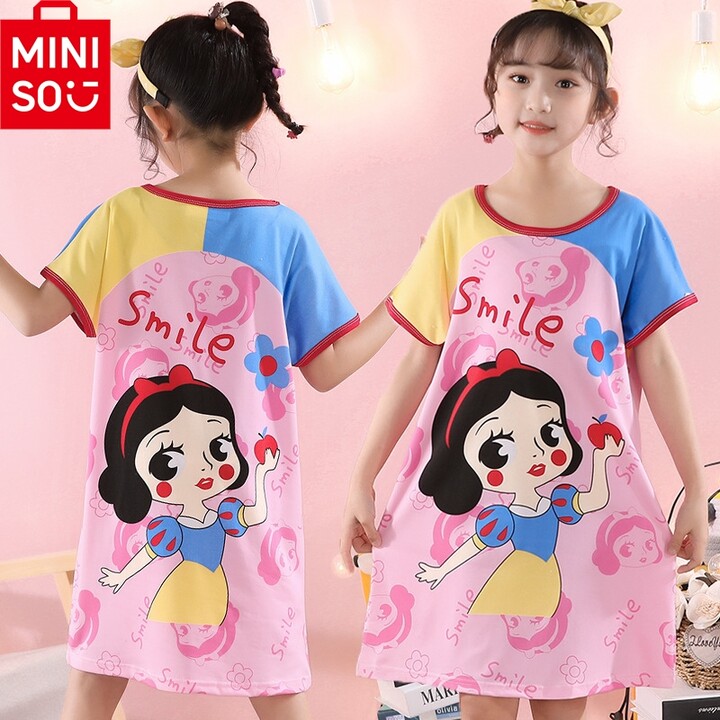 Miniso/Name Excellence Superior Products MINISO Disney Night Dress for Girls Toddler 3 to 4 5 6 7 8 9 10 11 12 Years Cute Snow White Princess Print Nightgowns Kids Pjs