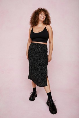 Nasty Gal Womens Plus Size Polka Dot Ruched Midi Skirt - Black - 16