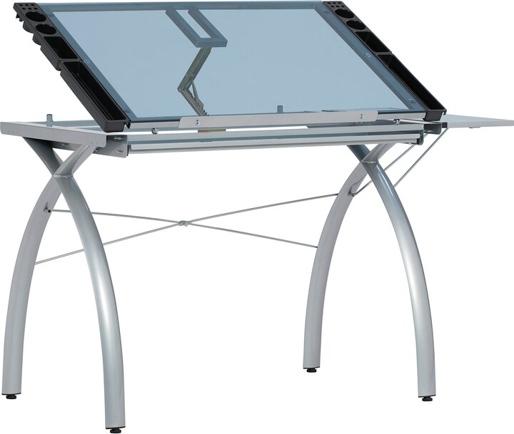 Studio Designs Futura Glass Top Drafting Table with Folding Shelf