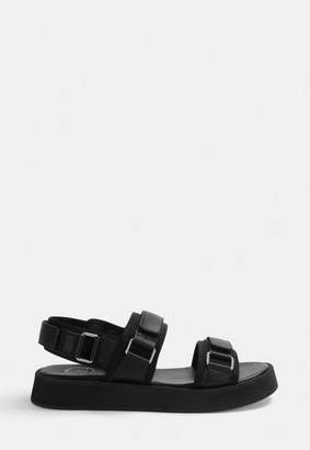 Missguided Black Faux Leather Grandad Sandals