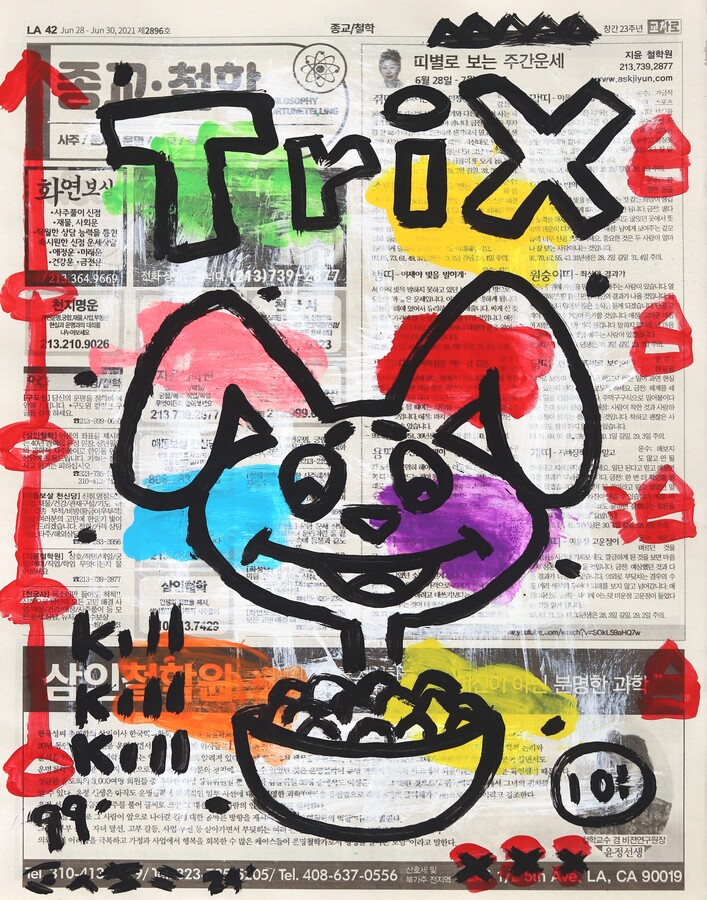 Gary John, Trix Cereals Killer - Original Gary John Street Art Painting on Newspaper, 2024