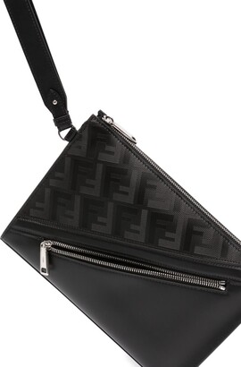 FENDI: Shadow Diagonal pouch in leather - Black