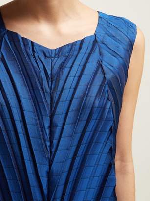 Issey Miyake Petiole Pleated Cocoon Dress - Womens - Blue