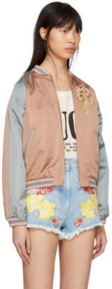 Gucci Pink and Grey Sequinned Guccy Cat Bomber Jacket