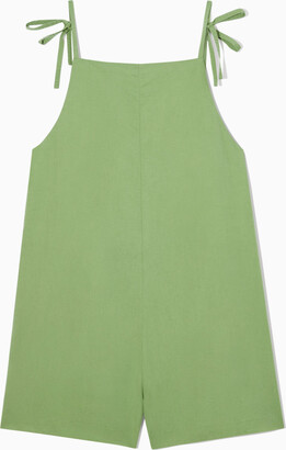 【KOOLOSET】Linen Square-Neck Knit COS Square-Neck Linen Playsuit in OLIVE GREEN | endource