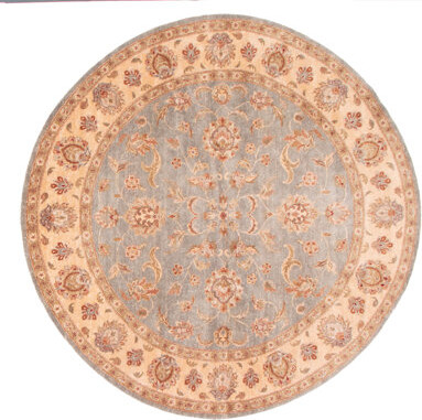 One-of-a-Kind Delosreyes Hand-Knotted New Age 8'2" Round Wool Area Rug in Gray/Beige