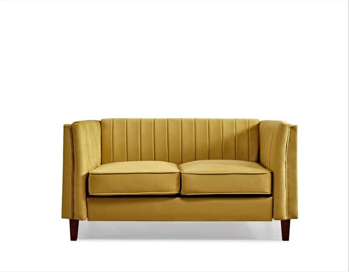 Us Pride Furniture Alicia 60 in. Yellow Tufted Back Velvet 2-Seat Loveseat