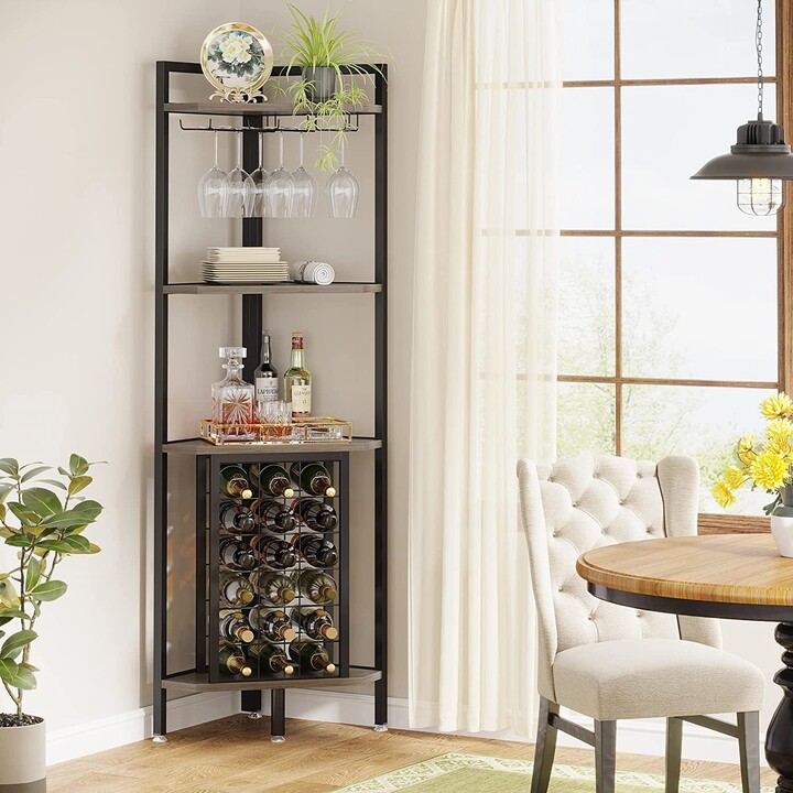 Bluebell 4 Tier Corner Wine Rack with Glass Holder and Wine Rack