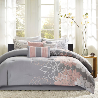 JINXUNDA Comfortable Grey/peach Bedding Set Premium Polyester Design