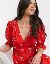 Thumbnail for your product : ASOS DESIGN button through maxi tea dress with shirred waist in floral print