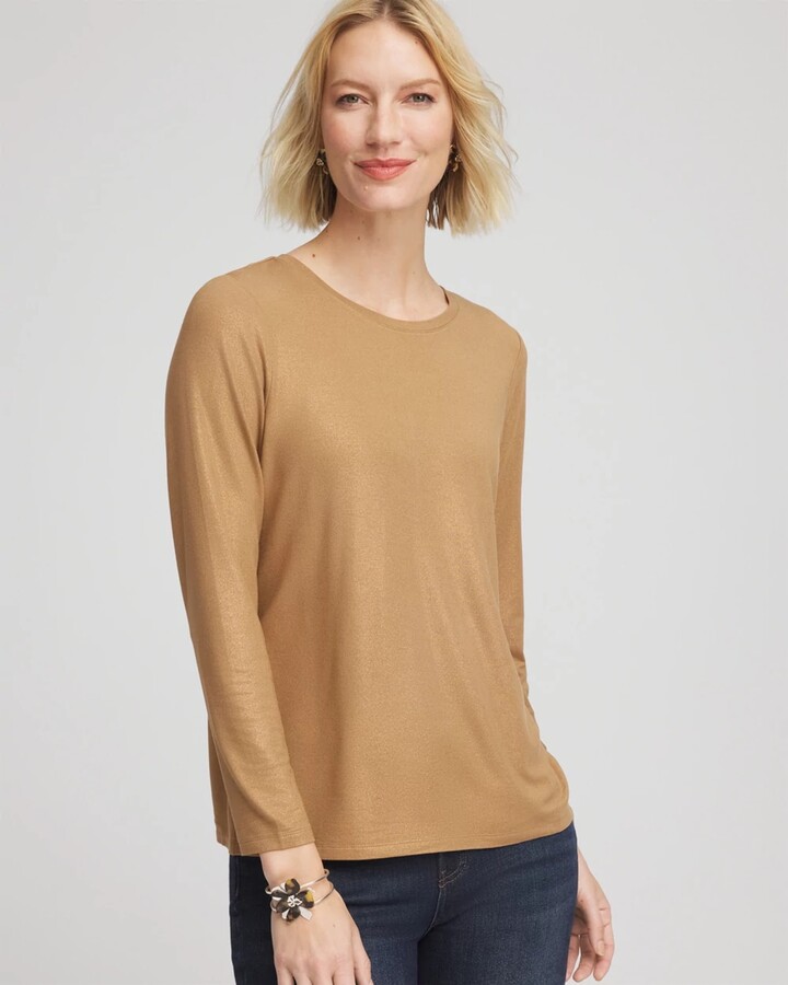 Touch of Cool Foil Long Sleeve Layering Tee in Caramel Apple