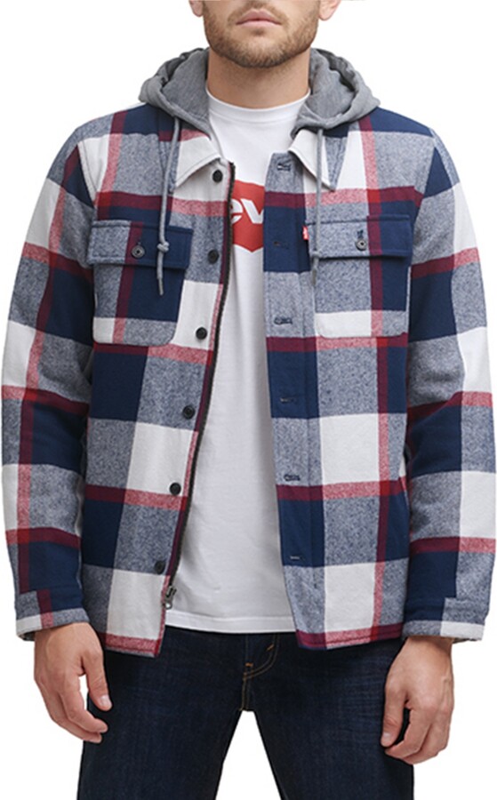 Big & tall levi's plaid sherpa lined hooded shirt jacket Clearance