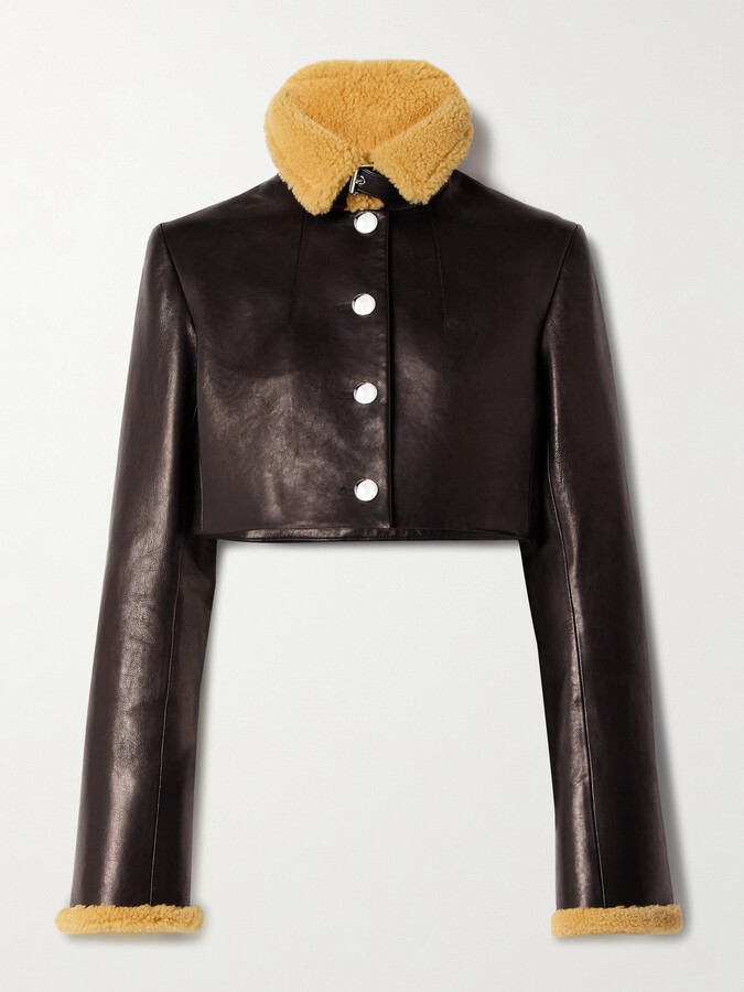 KHAITE Jodie Cropped Shearling-trimmed Leather Jacket - Black