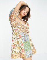 Thumbnail for your product : ASOS DESIGN twill sweetheart mini tea dress in mixed floral print