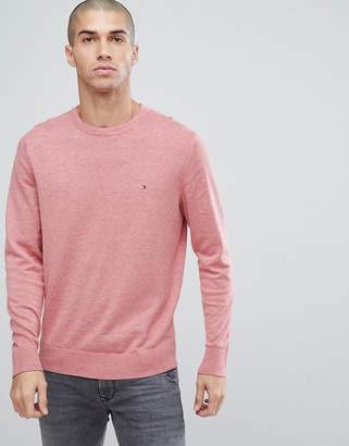 Tommy Hilfiger Flag Logo Knit Jumper Plaited Cotton Silk In Pink