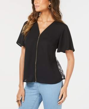 Thalia Sodi Lace-Inset Zip-Front Blouse, Created for Macy's