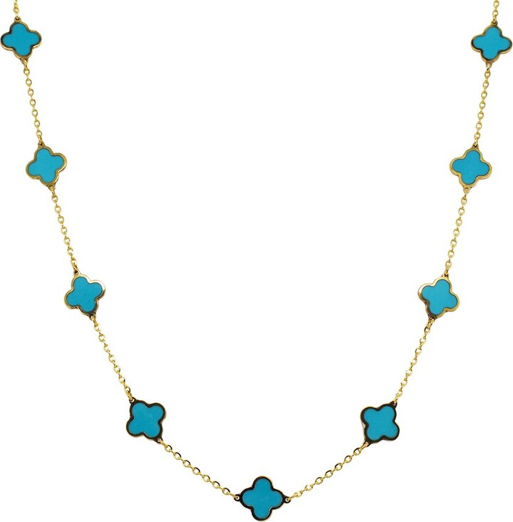 Italian Gold 14K Turquoise Clover Necklace