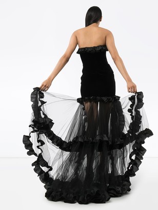 Alessandra Rich Strapless Organza Ruffle Gown
