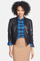 Thumbnail for your product : Halogen Tiered Hem Leather Moto Jacket (Regular & Petite)