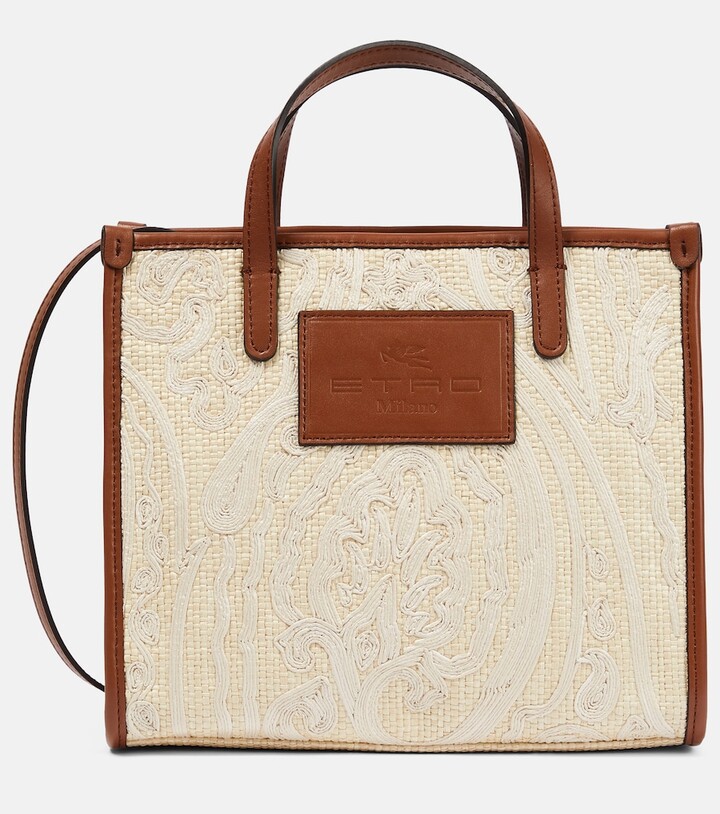 embroidered leather tote bag, ETRO
