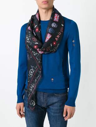 Alexander McQueen skull and flag print scarf