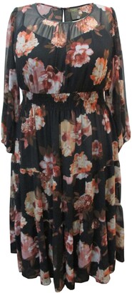 Taylor Plus Size Floral-Print Smocked-Waist Tiered Dress