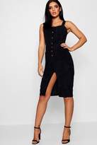Thumbnail for your product : boohoo Cord Button Front Midi Pinafore Dress