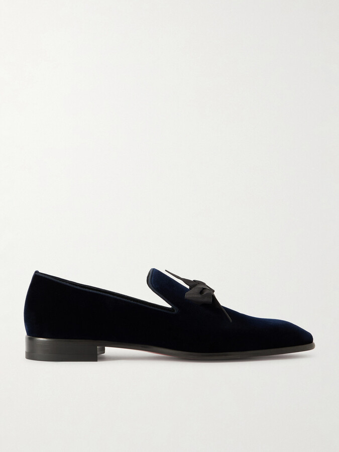 December First Bow-Detailed Grosgrain-Trimmed Velour Loafers