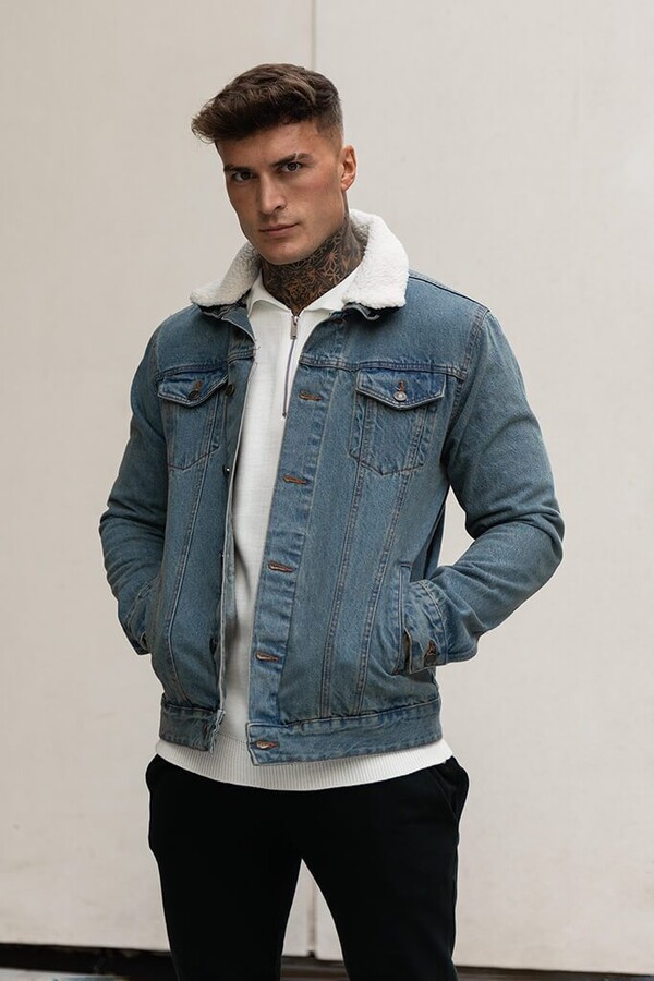 mens borg denim jacket