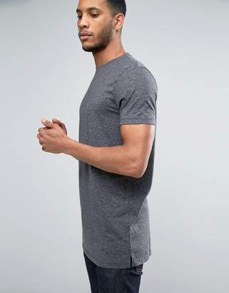 New Look Longline T-Shirt In Dark Grey Marl