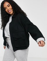 Thumbnail for your product : ASOS Curve DESIGN Curve cotton pocket shacket in black