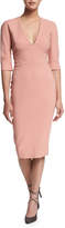Thumbnail for your product : Victoria Beckham 3/4-Sleeve V-Neck Sheath Dress, Blush