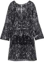 Marchesa Notte Metallic Sequin-Embellished Ruffled Tulle Mini Dress