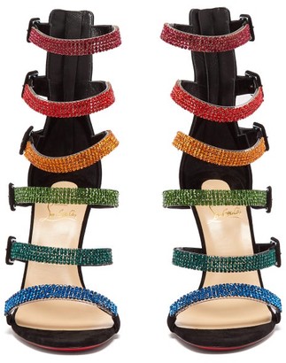 Christian Louboutin Raynibo 100 Crystal-embellished Suede Sandals - Black Multi