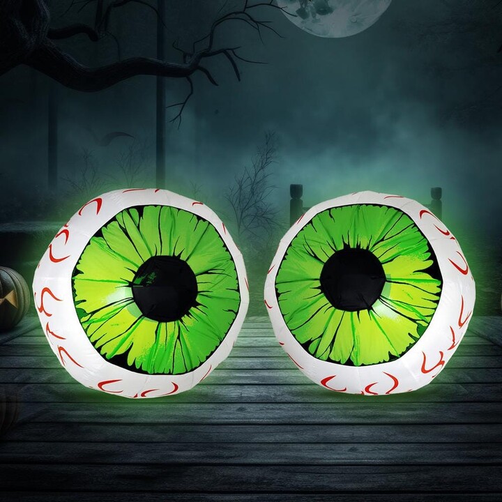 Joyfy Syncfun 2 Pack Halloween Inflatable Giant Green Eyeball LED Light
