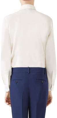 Gucci Cotton Poplin 70's Button-Front Blouse, White