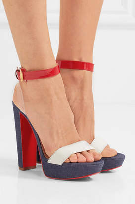 Christian Louboutin Cherry 140 Pvc, Patent And Smooth Leather-trimmed Denim Sandals - Dark denim