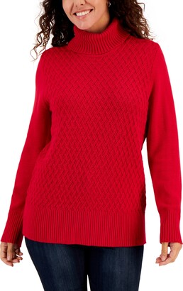 Karen Scott Petite Cable Front Turtleneck Sweater, Created for Macy's