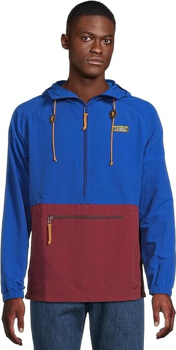 L.L. Bean Mountain Classic Anorak Color-Block Regular Men's Jacket Regatta Blue/Deep Rosewood : LG, Nylon